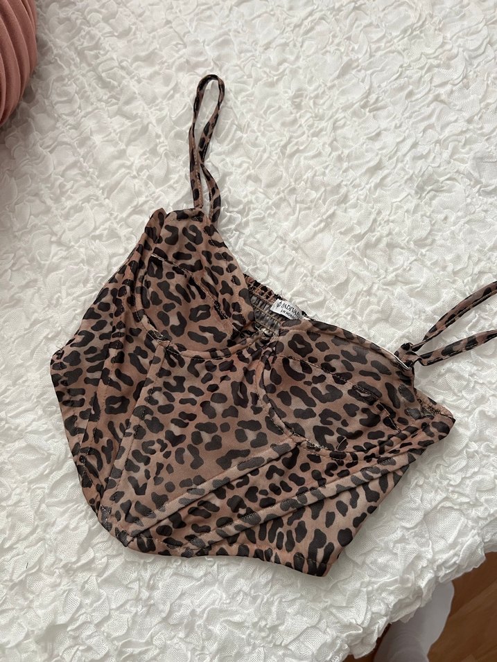 Leopar Desenli Kahverengi stradivarius Büstiyer - Görsel 2