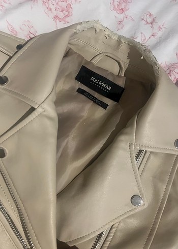 Pull and Bear Bej Deri Kemerli Kısa Ceket - Görsel 7