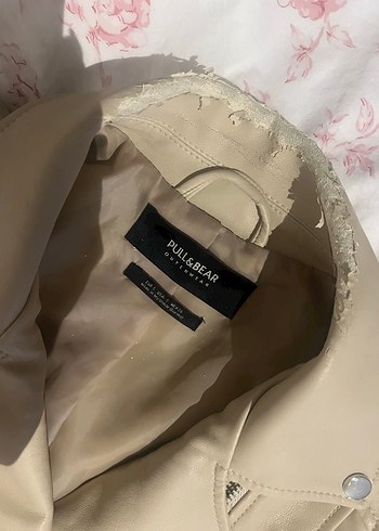 Pull and Bear Bej Deri Kemerli Kısa Ceket - Görsel 8