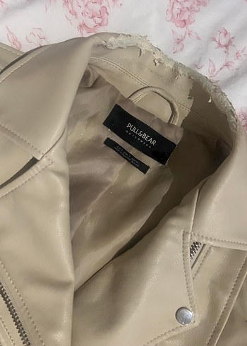 Pull and Bear Bej Deri Kemerli Kısa Ceket - Görsel 6