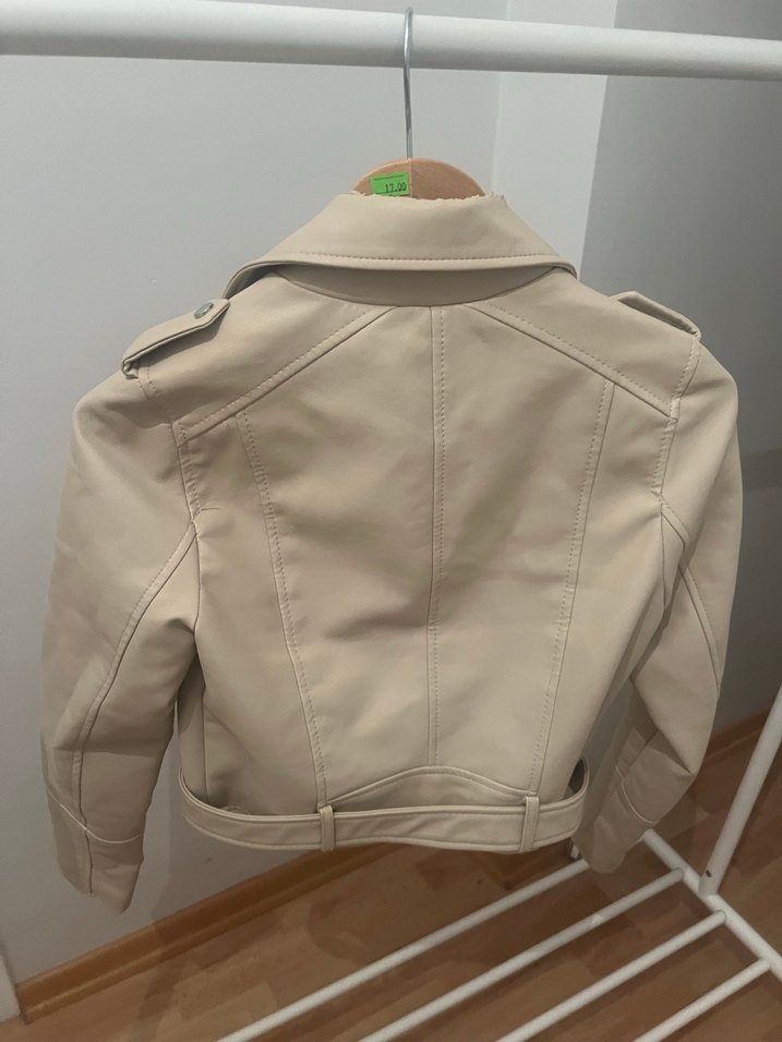 Pull and Bear Bej Deri Kemerli Kısa Ceket - Görsel 4