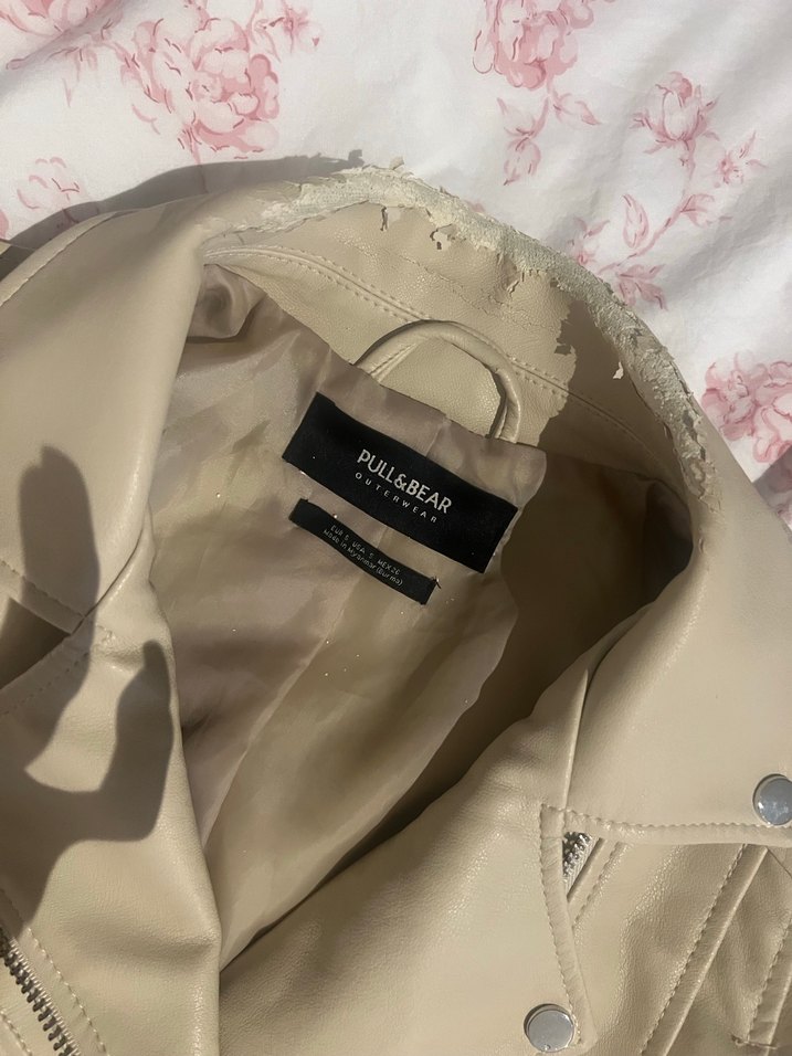 Pull and Bear Bej Deri Kemerli Kısa Ceket - Görsel 5