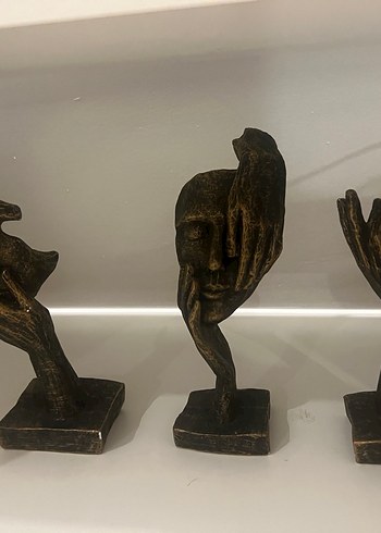 Kahverengi 3 lü Soyut Yüz Heykeli Biblo - Görsel 3