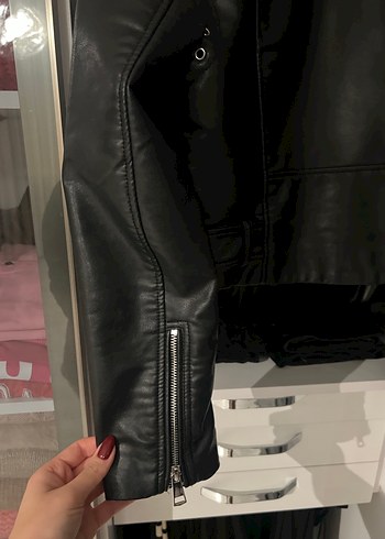 ZARA Siyah Deri Biker Ceket - Görsel 4