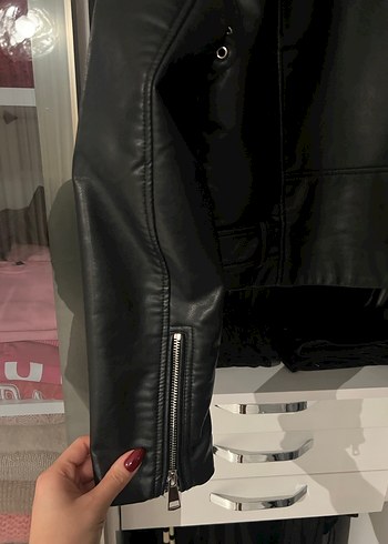 ZARA Siyah Deri Biker Ceket - Görsel 5