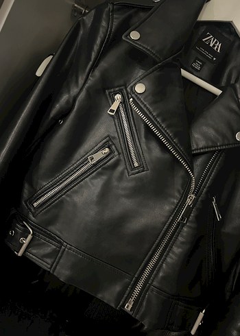 ZARA Siyah Deri Biker Ceket - Görsel 2