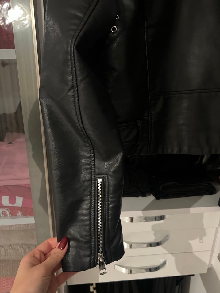 ZARA Siyah Deri Biker Ceket - Görsel 4
