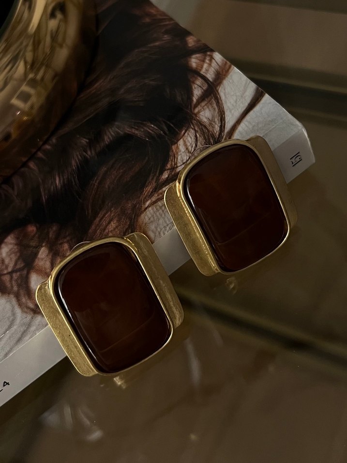 Parlak Kahverengi Büyük Küpeler - Görsel 3