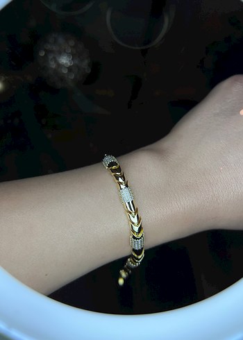 14 K görünümlü zirkon taşlı çelik vip bileklik - Görsel 2