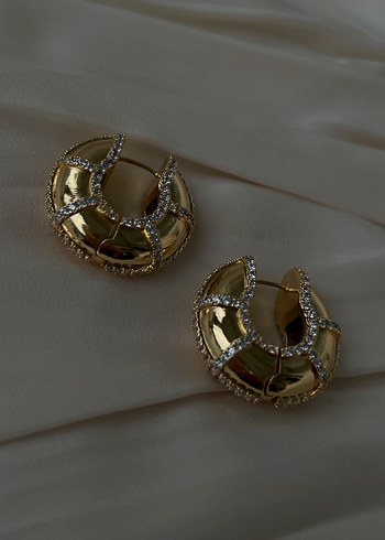 Zirkon Taşlı Gold Çelik Küpe - Görsel 5