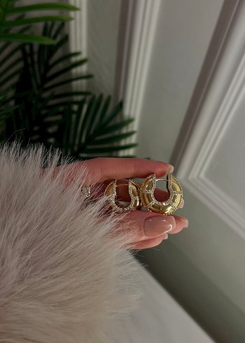 Zirkon Taşlı Gold Çelik Küpe - Görsel 6