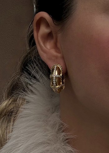 Zirkon Taşlı Gold Çelik Küpe - Görsel 2