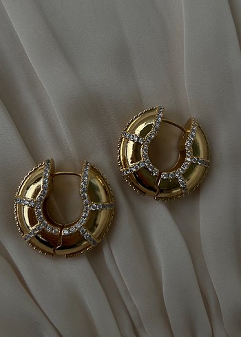 Zirkon Taşlı Gold Çelik Küpe - Görsel 3