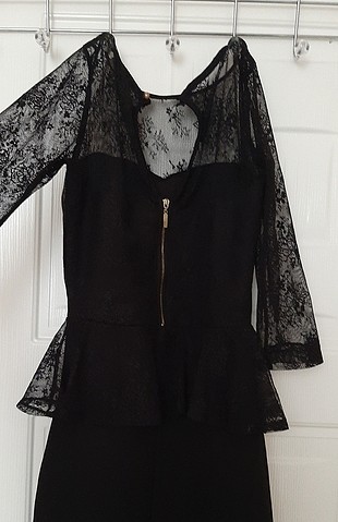 m Beden siyah Renk Tül Gül Detaylı Mini Elbise