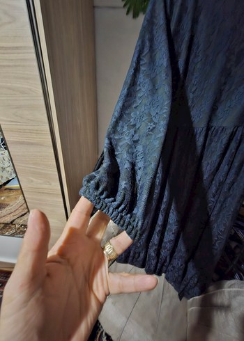 yeşil tül detaylı  Desenli Uzun Kadın Elbise - Görsel 5