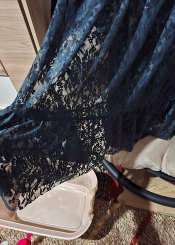 yeşil tül detaylı  Desenli Uzun Kadın Elbise - Görsel 3