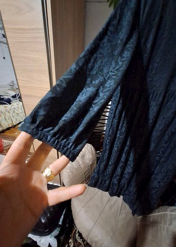 yeşil tül detaylı  Desenli Uzun Kadın Elbise - Görsel 6