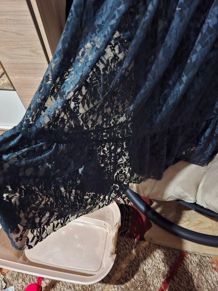 yeşil tül detaylı  Desenli Uzun Kadın Elbise - Görsel 3