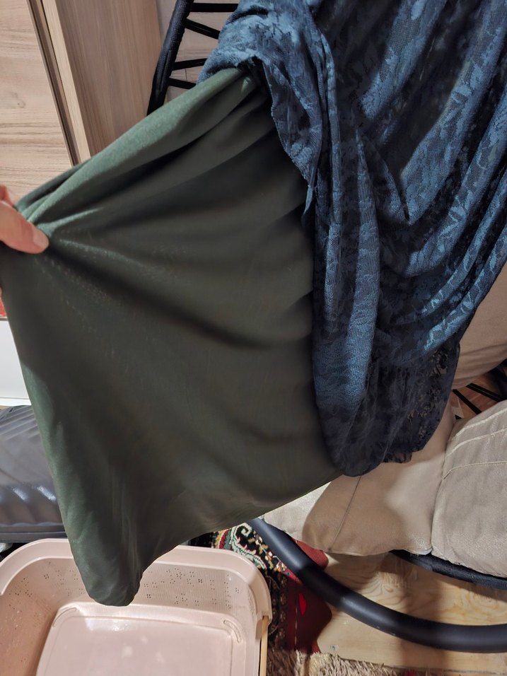 yeşil tül detaylı  Desenli Uzun Kadın Elbise - Görsel 4