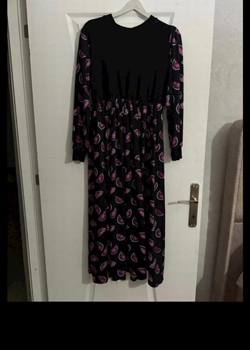 Uzun Kollu, Pileli, Bağlama Desenli Mor Elbise - Görsel 4