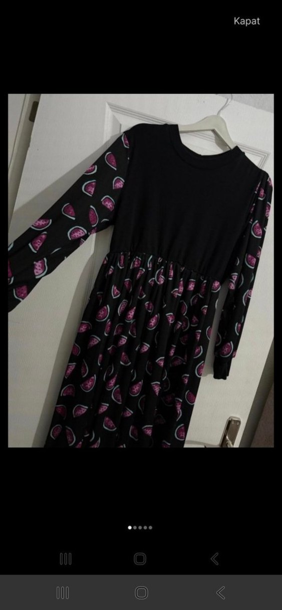 Uzun Kollu, Pileli, Bağlama Desenli Mor Elbise - Görsel 3