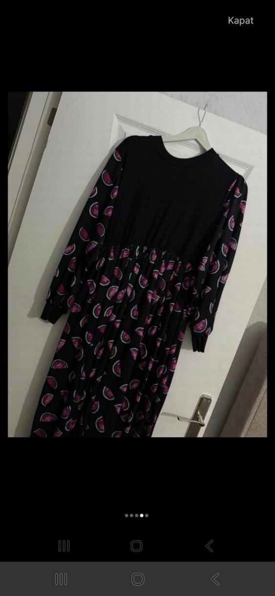 Uzun Kollu, Pileli, Bağlama Desenli Mor Elbise - Görsel 2