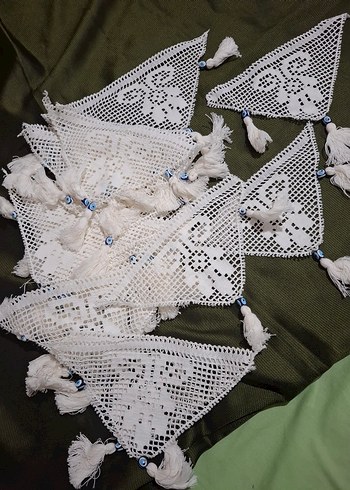 makina yapımıı Beyaz Motifli Üçgen Dantel Süsler - Görsel 3