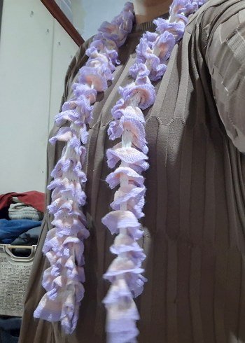 Mor Fırfırlı Örgü Kadın Şal fular - Görsel 2