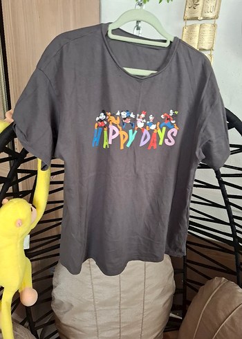 Gri Baskılı Kısa Kollu Salaş Tişört - Görsel 2