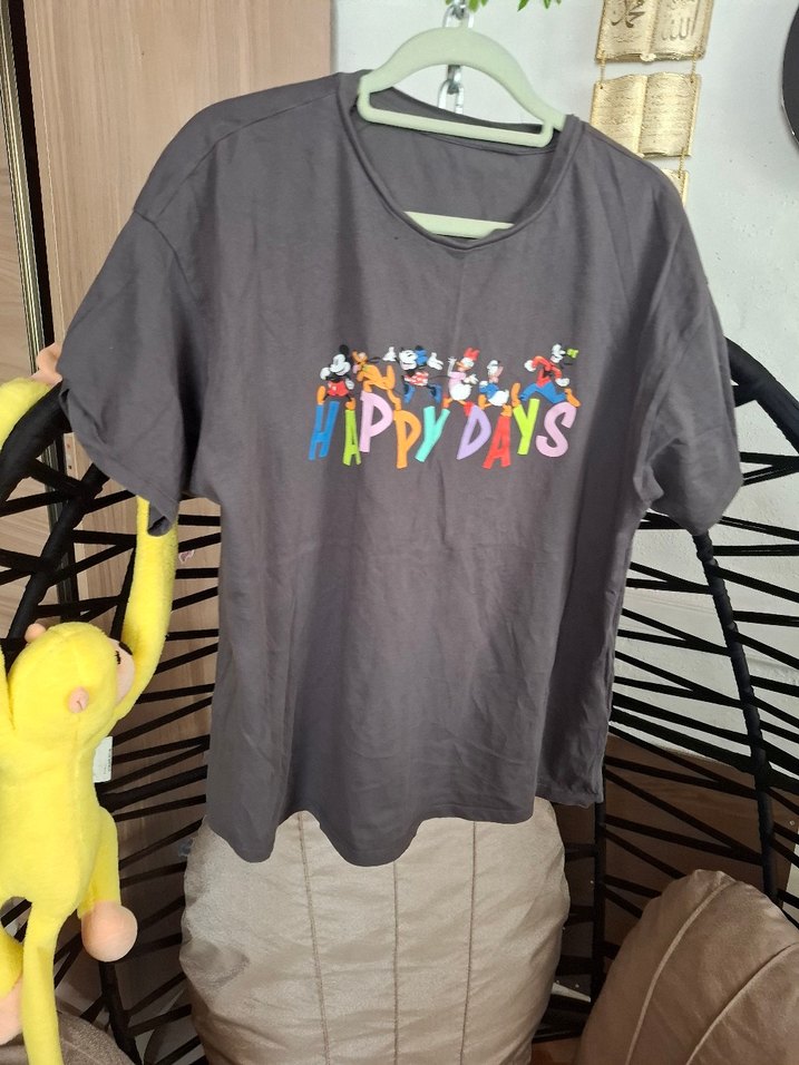 Gri Baskılı Kısa Kollu Salaş Tişört - Görsel 2