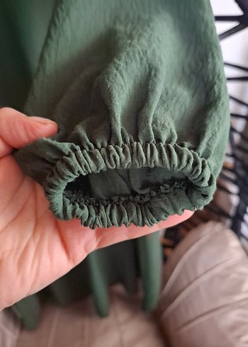 Yeşil Uzun Kollu Pilili Uzun Elbise - Görsel 3