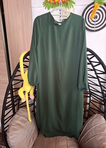 Yeşil Uzun Kollu Pilili Uzun Elbise - Görsel 5