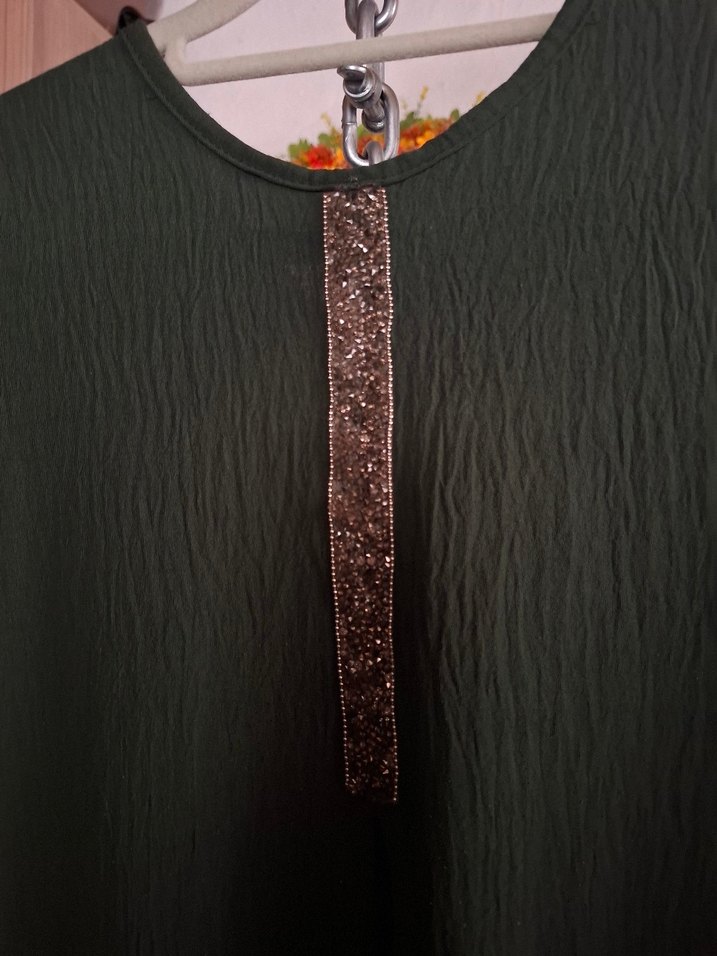 Yeşil Uzun Kollu Pilili Uzun Elbise - Görsel 2