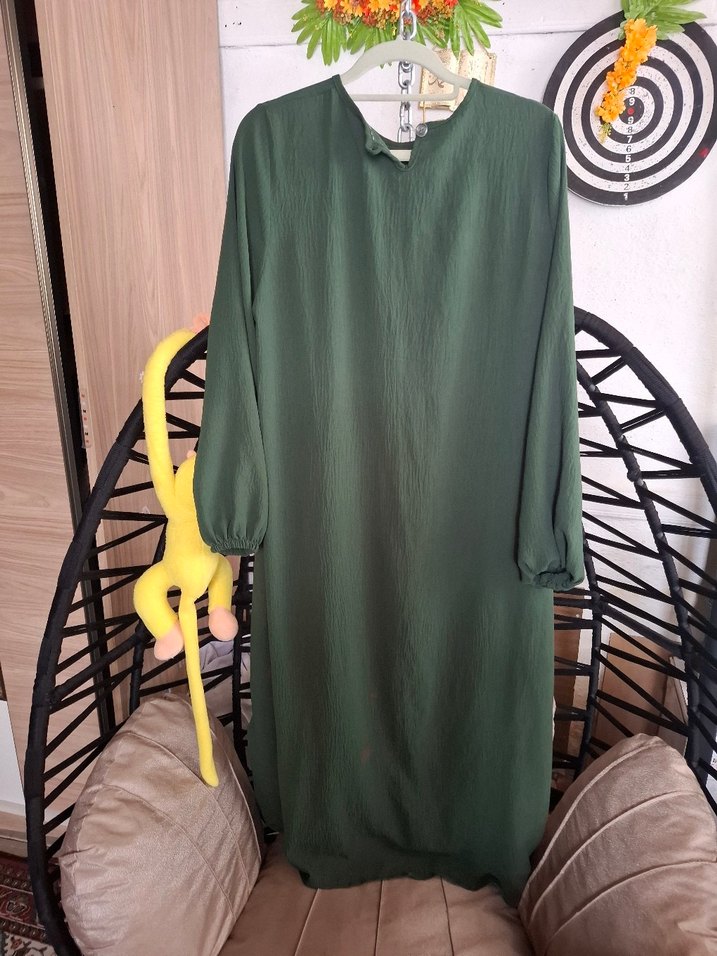 Yeşil Uzun Kollu Pilili Uzun Elbise - Görsel 5