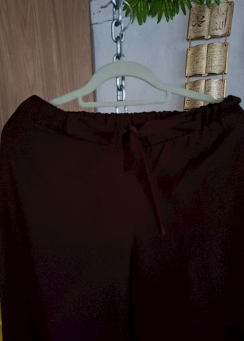 Kahverengi Bol Kesim Kemerli Kadın Pantolon - Görsel 4