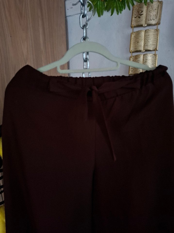 Kahverengi Bol Kesim Kemerli Kadın Pantolon - Görsel 4