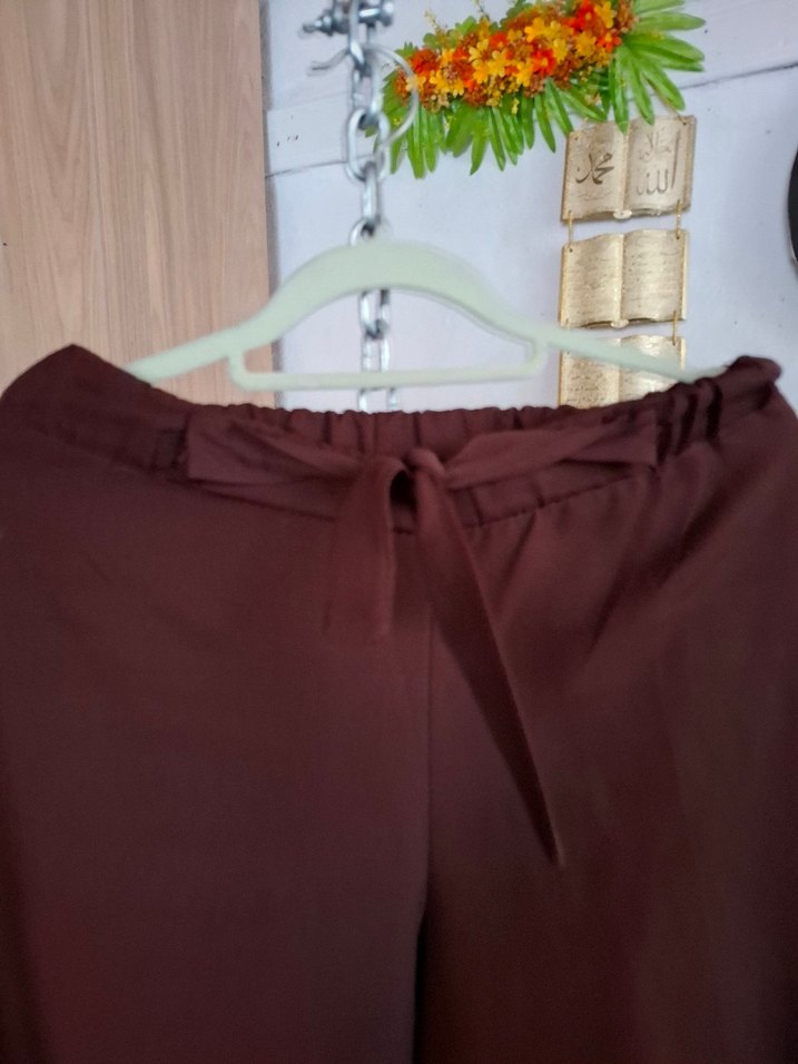 Kahverengi Bol Kesim Kemerli Kadın Pantolon - Görsel 3