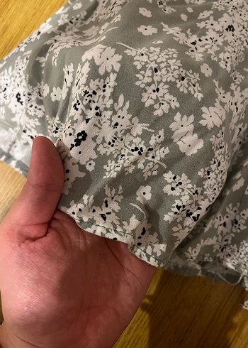 s Beden yeşil Renk Gri Çiçek Desenli Fırfırlı Mini Etek