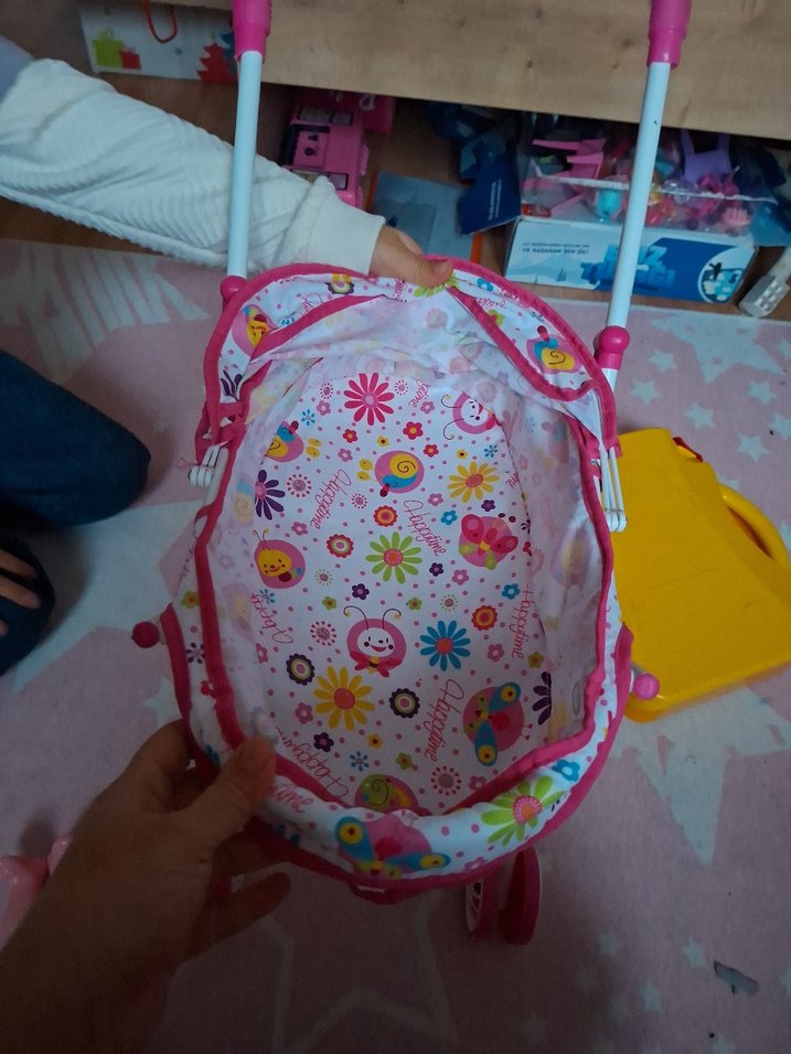 Pembe Çiçekli Bebek Arabası - Görsel 3