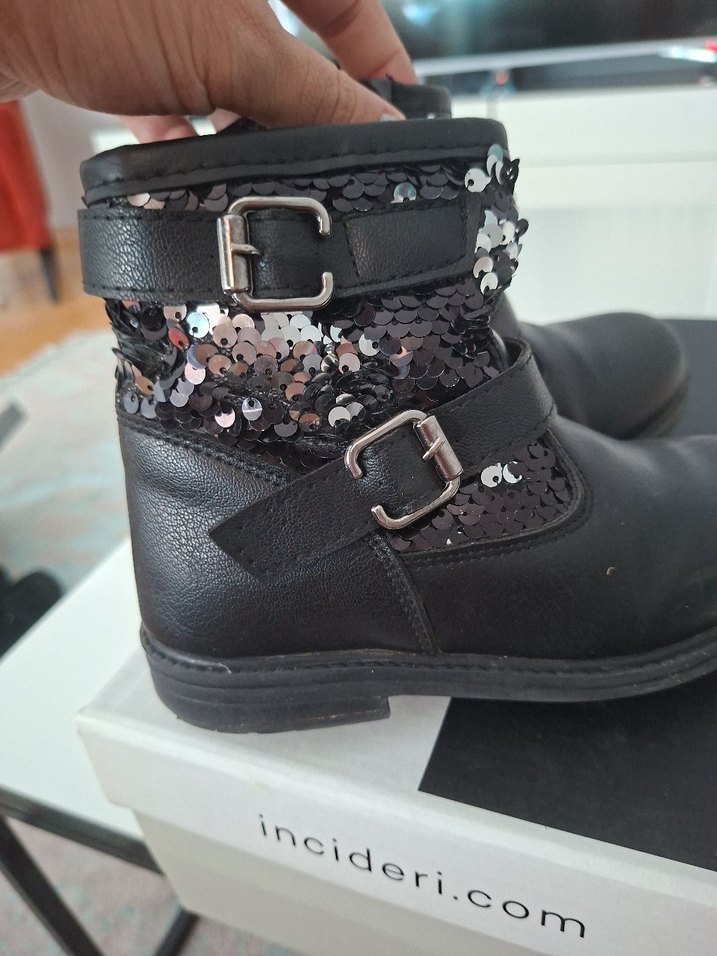 Kız Çocuk Siyah Deri Goth Botlar - Görsel 2