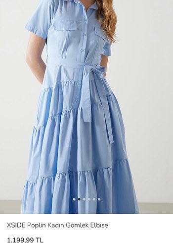 XSIDE Mavi Pamuklu Uzun Gömlek Elbise - Görsel 5