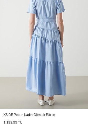 XSIDE Mavi Pamuklu Uzun Gömlek Elbise - Görsel 3