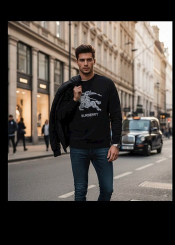 #Burberry nakış baskılı #Siyah #Erkek #Sweatshirt #y2k - Görsel 2