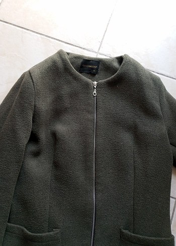 Kadın Haki Midi Fermuarlı kaşe Kaban - Görsel 3