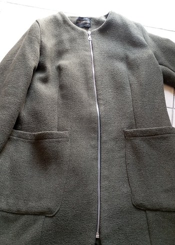 Kadın Haki Midi Fermuarlı kaşe Kaban - Görsel 4