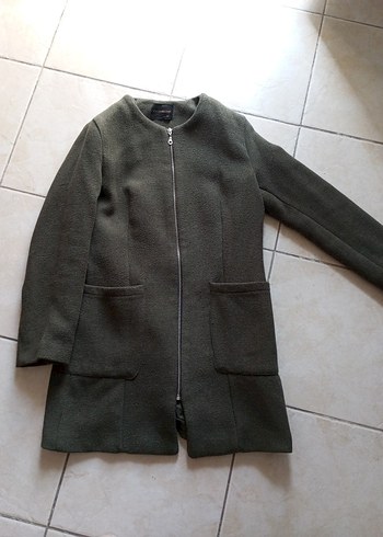 Kadın Haki Midi Fermuarlı kaşe Kaban - Görsel 2