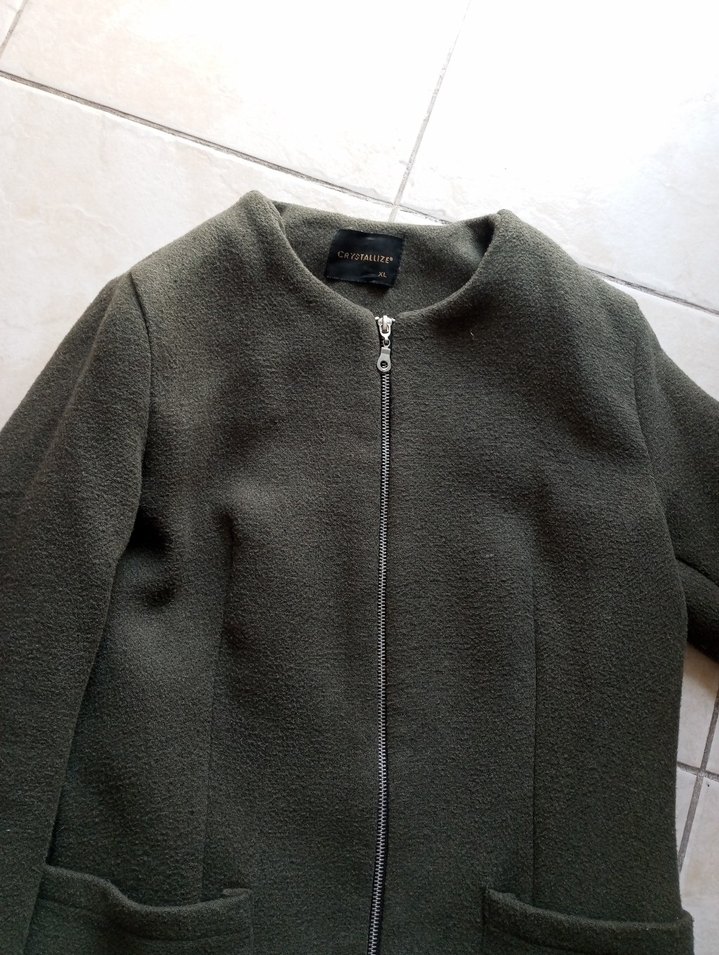 Kadın Haki Midi Fermuarlı kaşe Kaban - Görsel 3