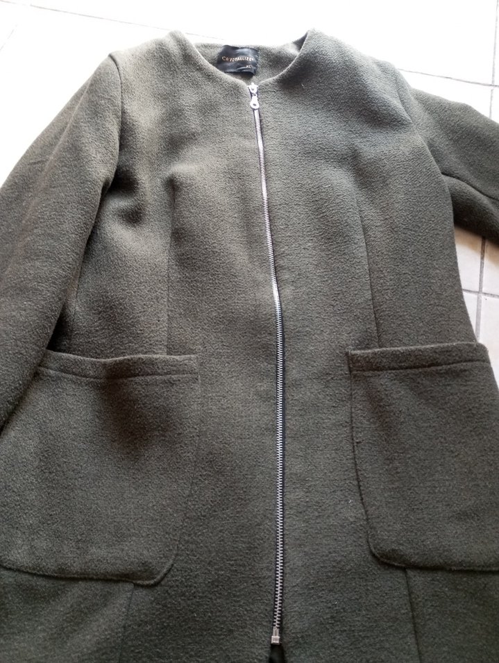 Kadın Haki Midi Fermuarlı kaşe Kaban - Görsel 4