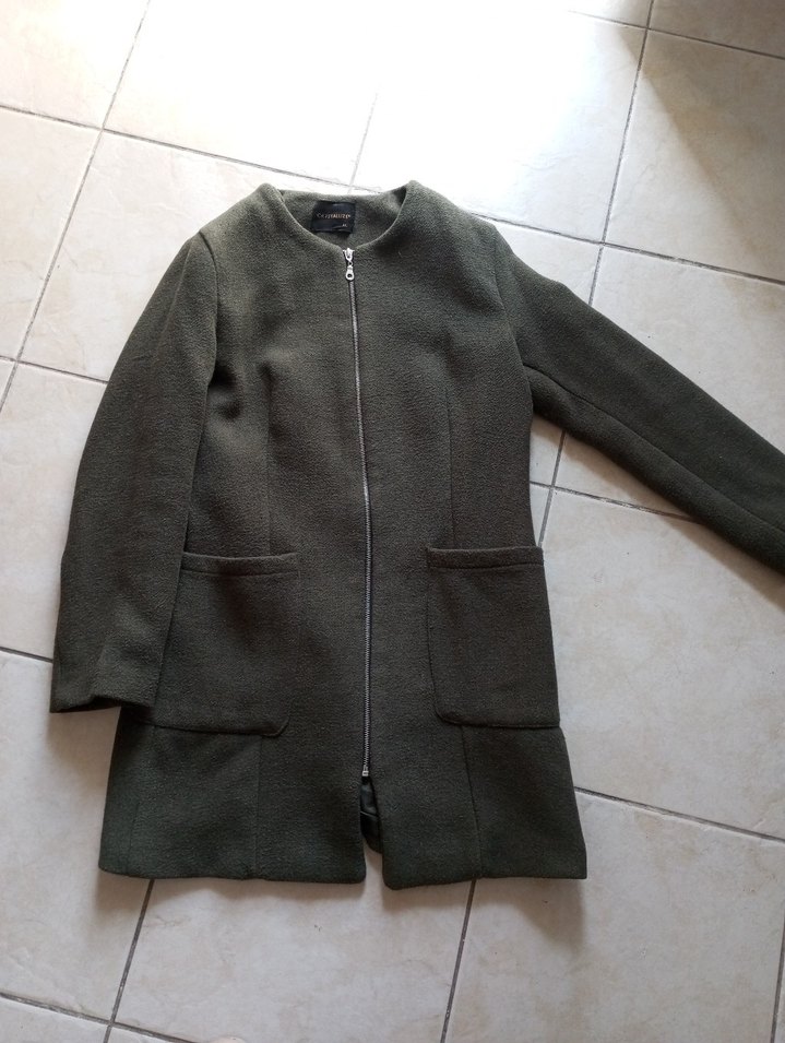 Kadın Haki Midi Fermuarlı kaşe Kaban - Görsel 2