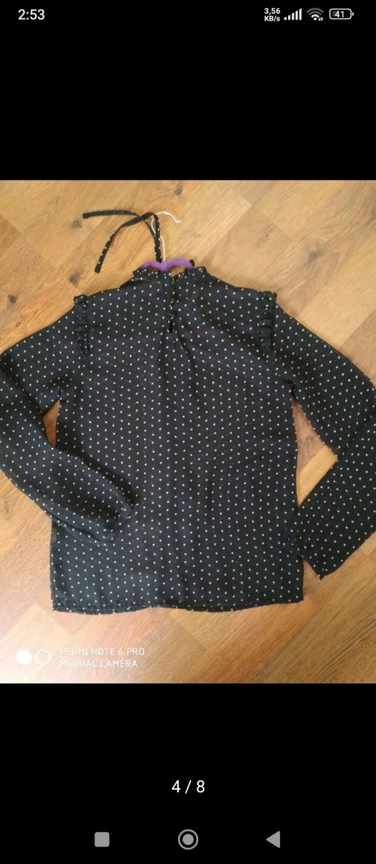 Puantiye Desenli Siyah İpek Bluz - Görsel 3